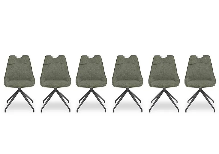 Pedro Set of 6 Fabric Swivel Dining Chairs - Green