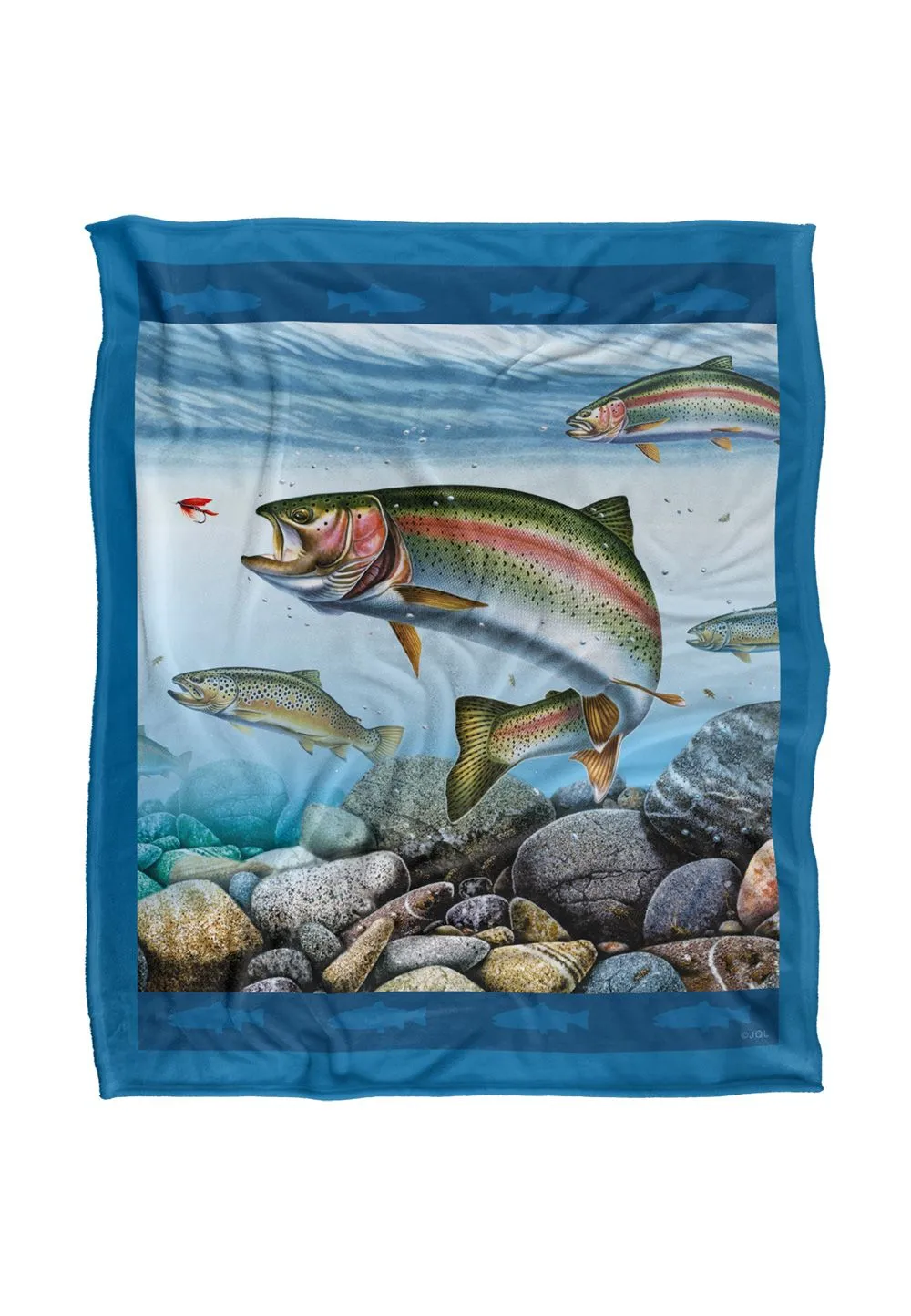 JQ Licensing Trout Fishing Scene Silky Touch Super Soft Throw Blanket 152 X 127 cm in White