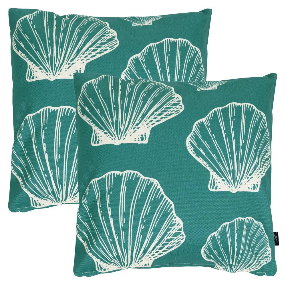 icon 2 Pack Cushion 43x43 Kyoto Fabric, Large Sea Shell in Teal
