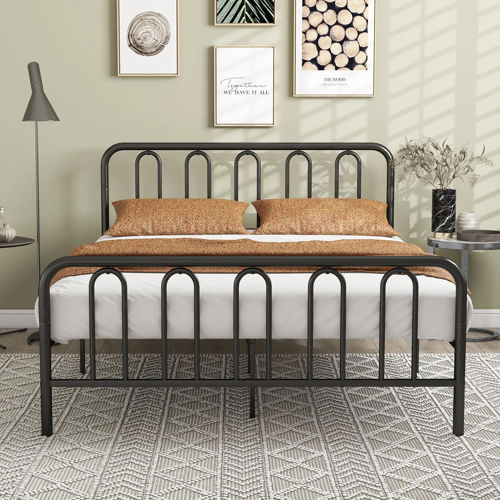 Costway King Size Metal Bed Frame with Headboard Platform Bed with Metal Slats Support in Black 3