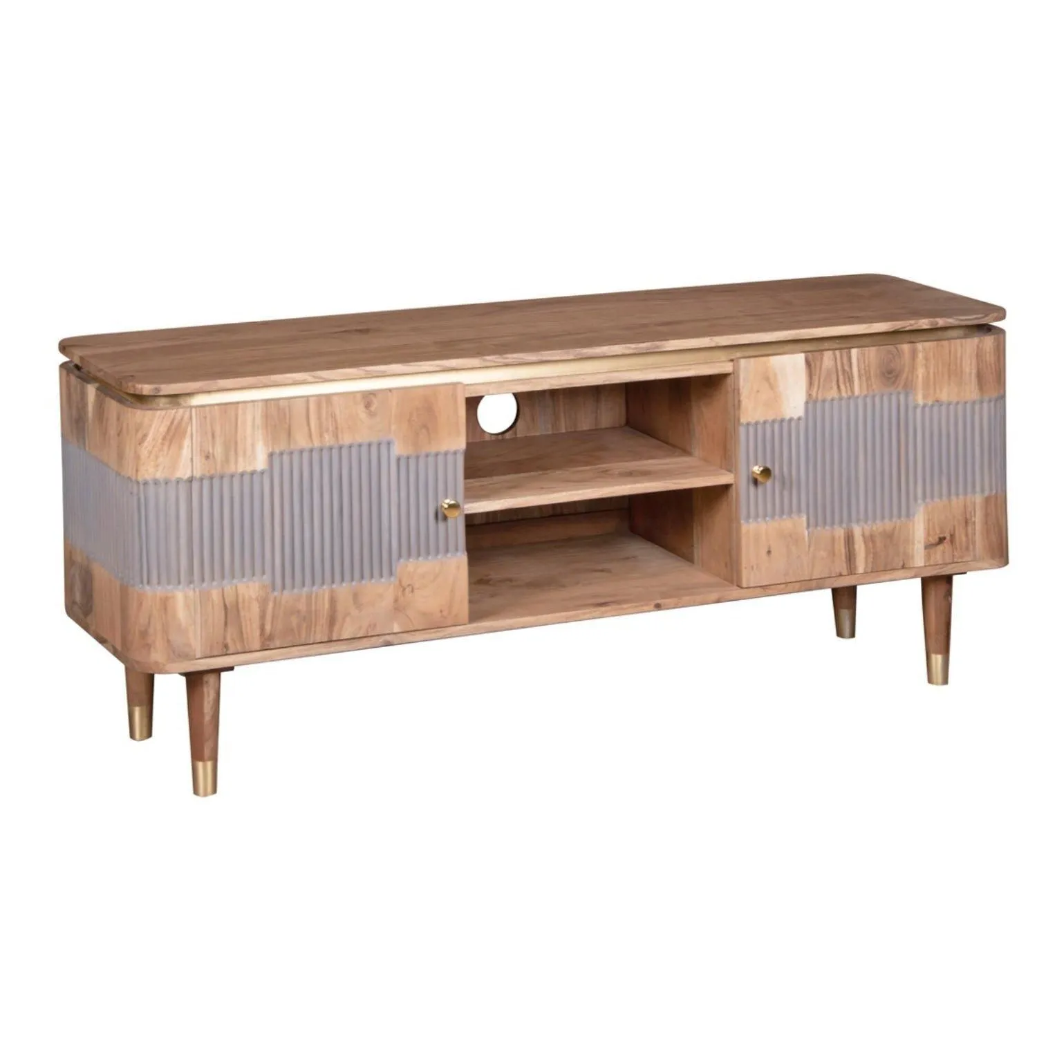 IH Design Alicia Acacia Wood TV Unit Upto 60 Inch in Grey 2
