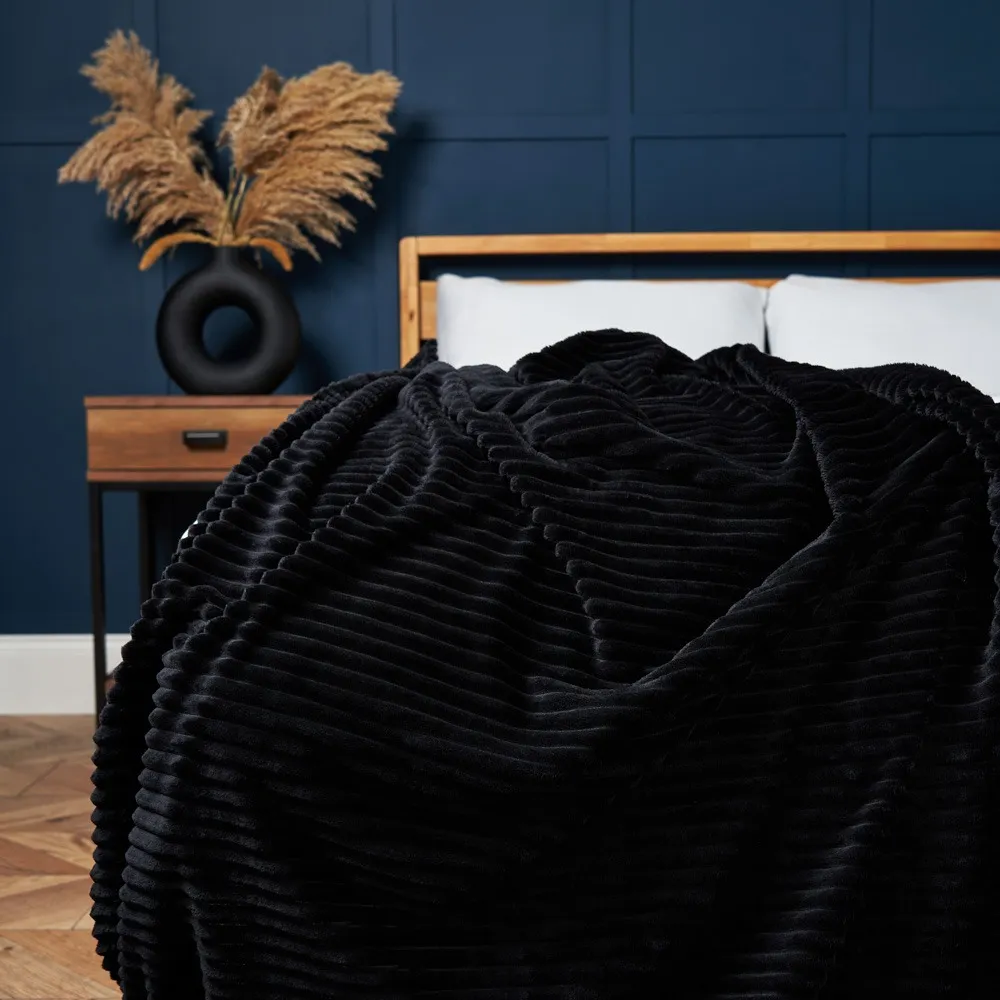 Luxury Ribbon Velvet Throw, Black 1