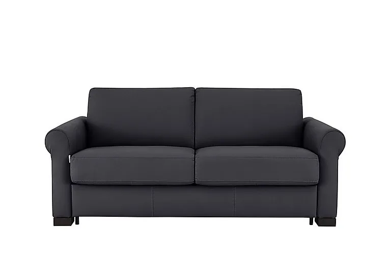 Alcova 2.5 Seater Leather Sofa Bed with Scroll Arms - Torello Blu - Sofas and Armchairs - In Time for Christmas
