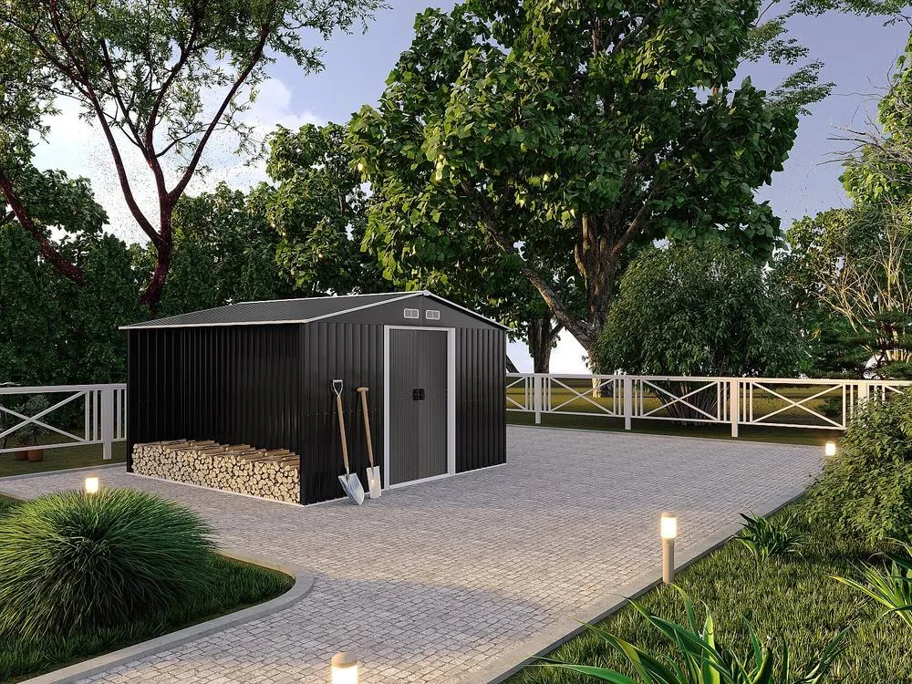 Vente-unique Metal Garden Shed With Grey Galvanised Steel Wood Shed 10.29 M² in Dark Grey
