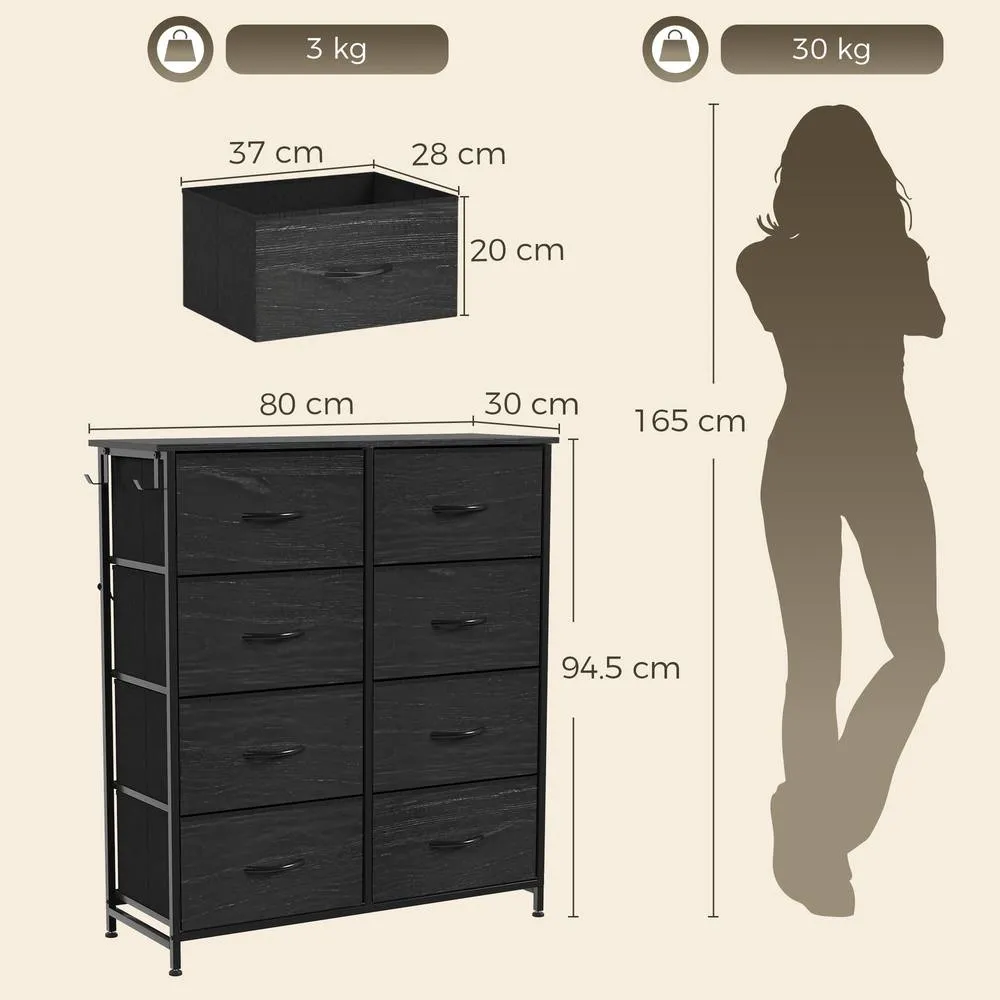 HOMCOM Fabric Chest of Drawers, 8 Drawer Dresser for Bedroom, Black 3