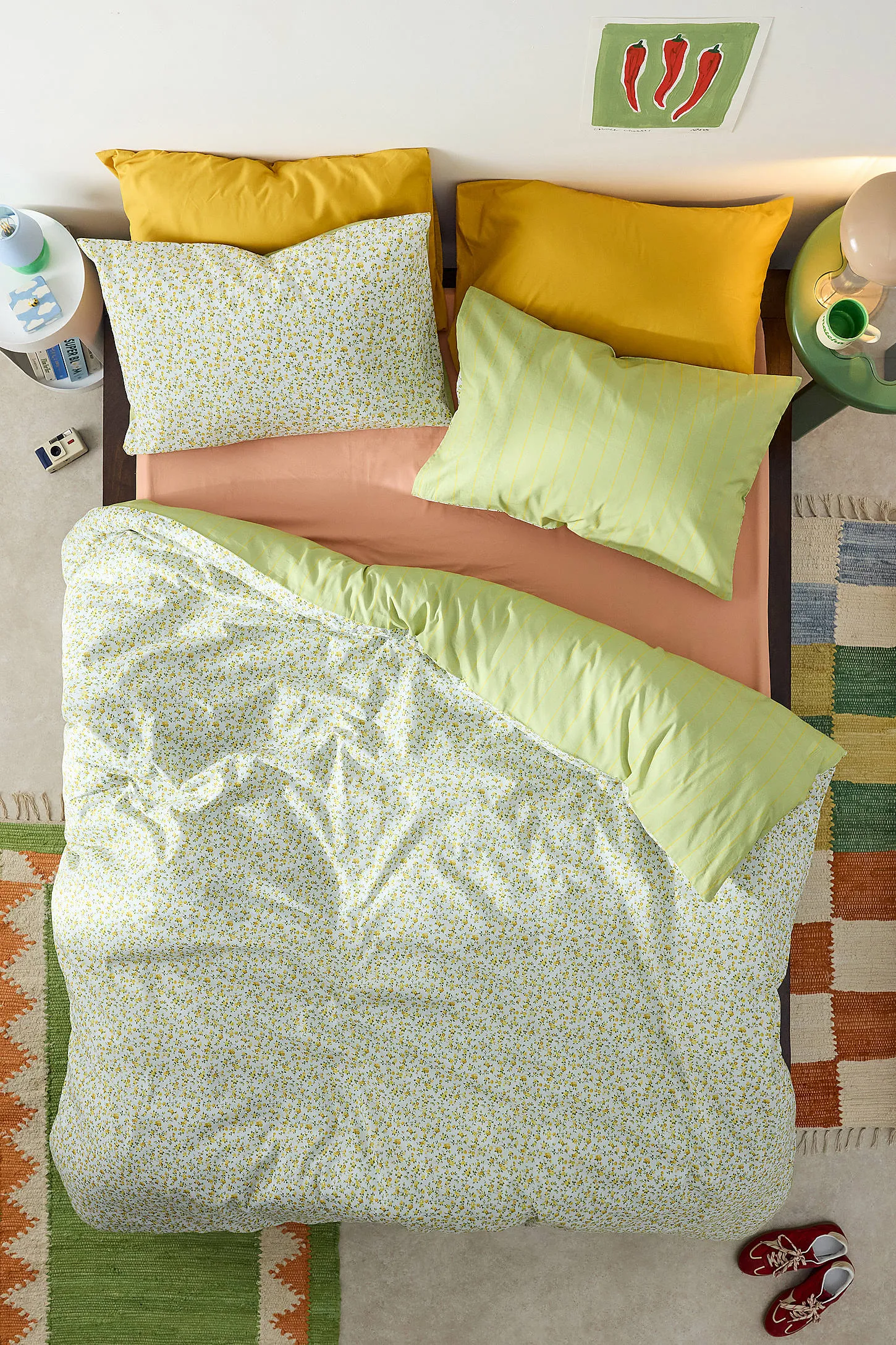 Phoebe Ditsy Reversible Duvet Set - Green