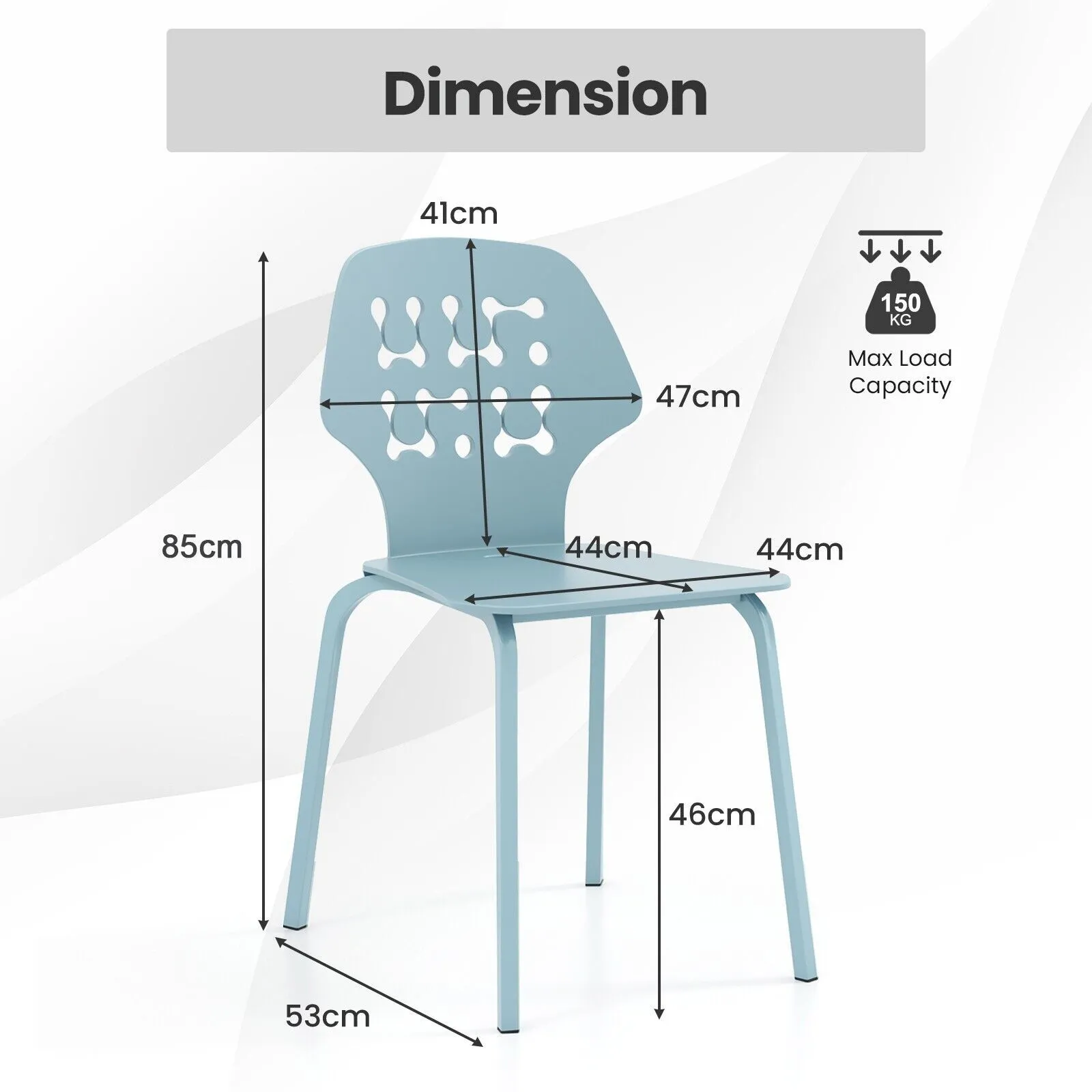 Costway Set of 4 Dining Chair Metal Kitchen Bar Chair Stool Armless Accent Side Chair in Blue 2