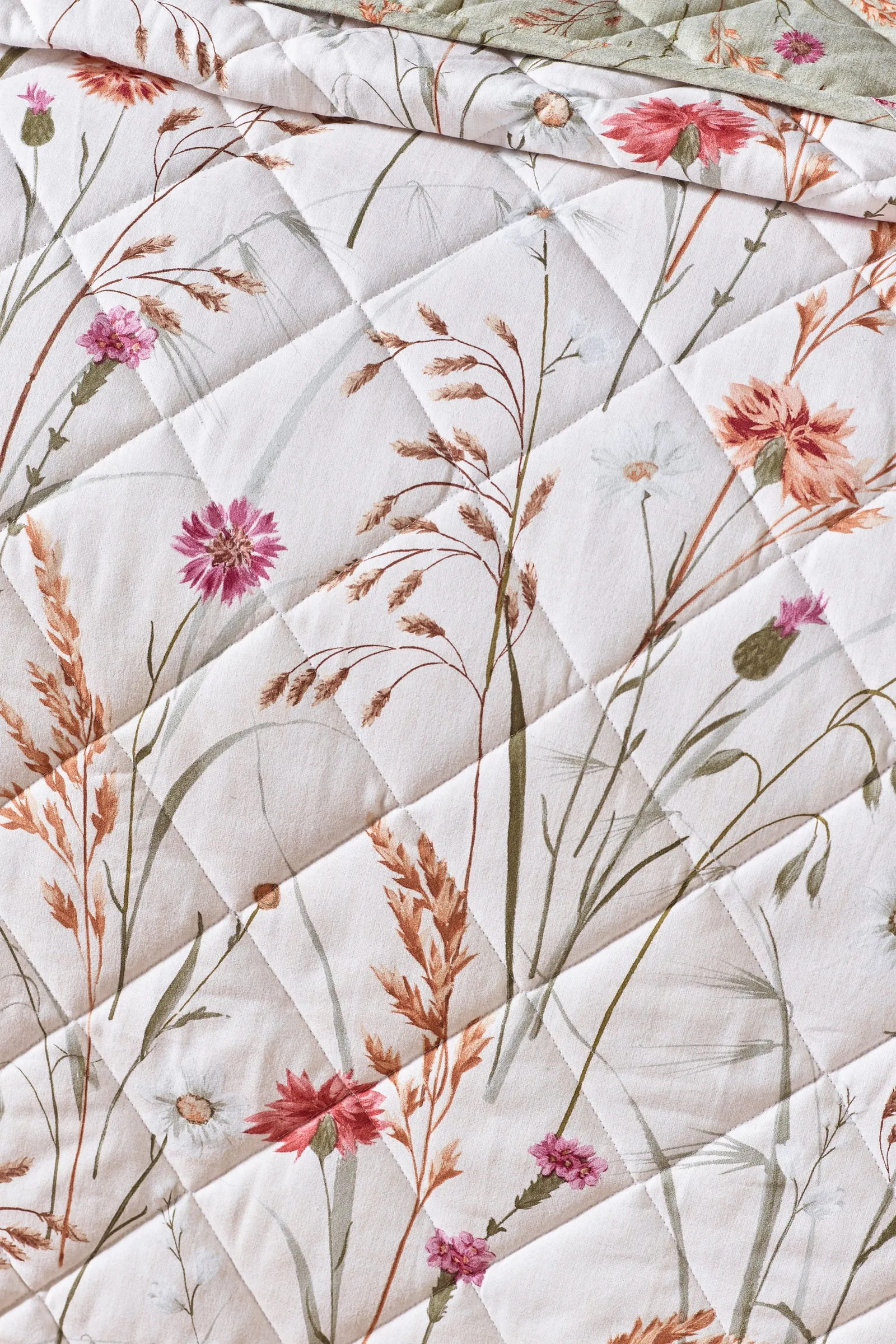 Catherine Lansfield 'Brushed Grasmere Floral' Cotton Reversible Quilted Bedspread in Green 3