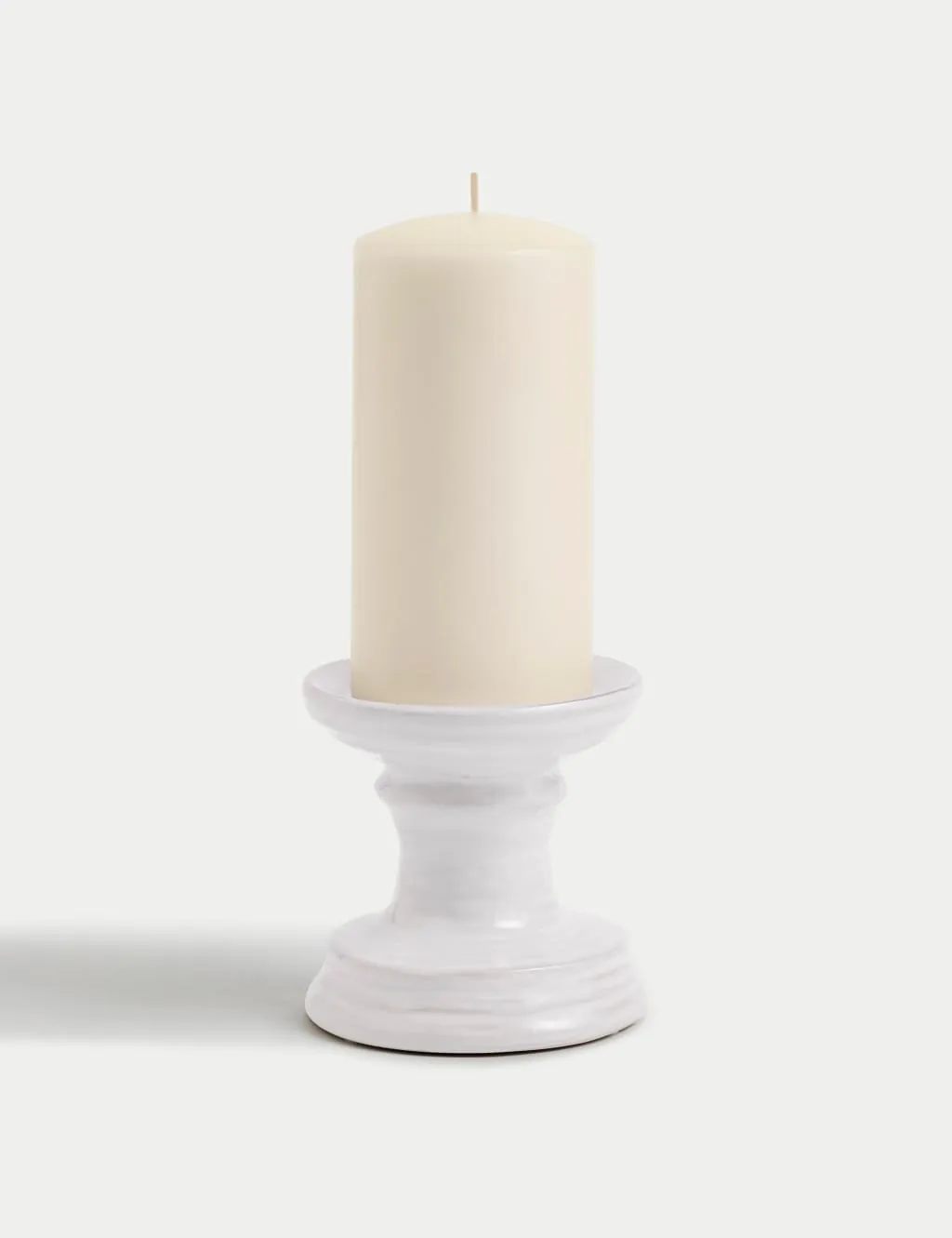 M&S Ceramic Pillar Candle Holder White