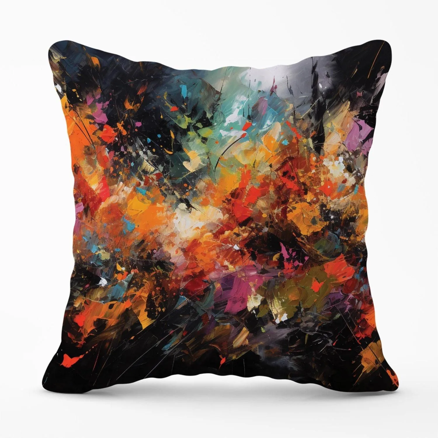 Warren Reed - Designer A Vibrant Abstract Painting Capturing The Energy & E Outdoor Cushion in Orange