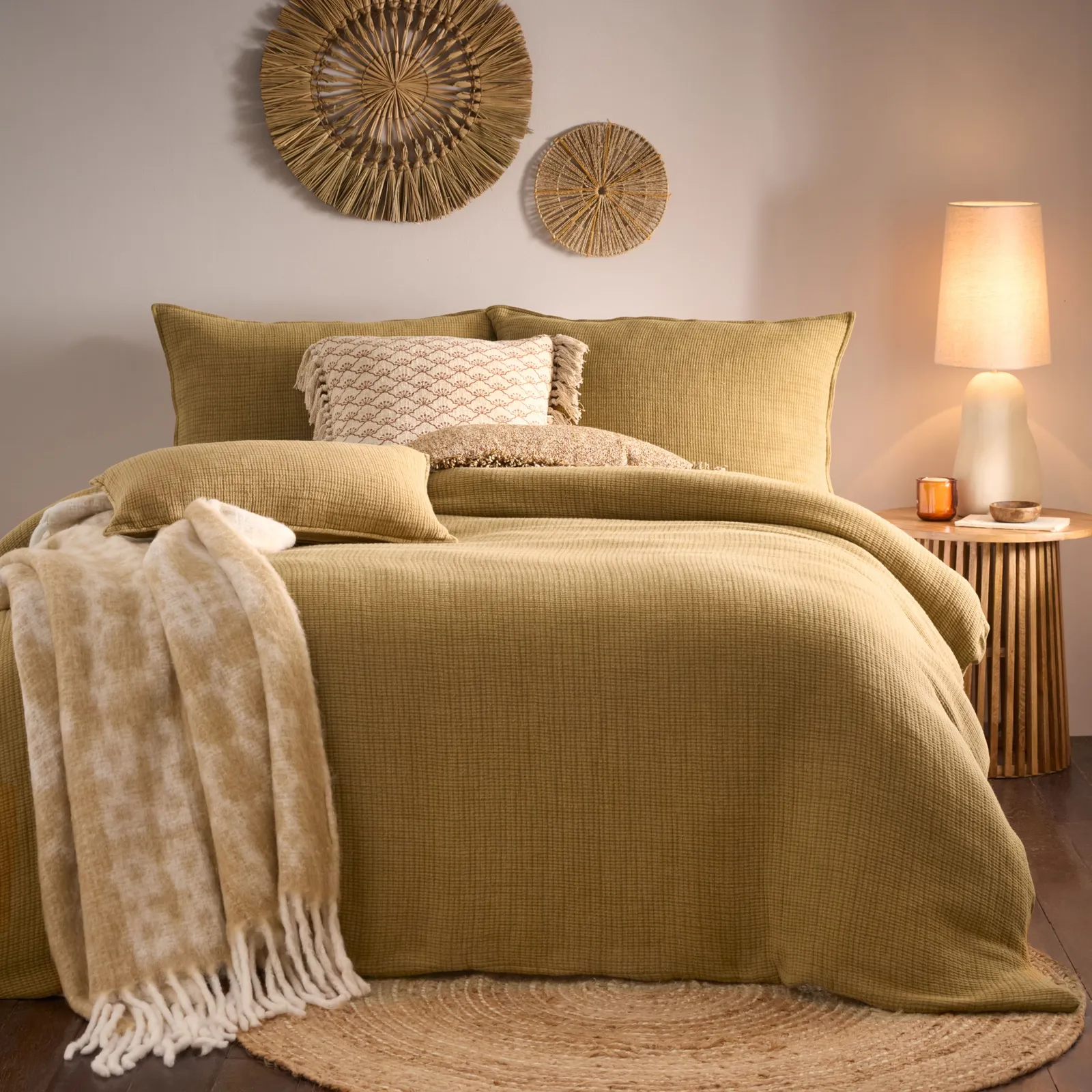 Yard Ribble Acid Washed 100% Cotton Duvet Cover Set in Mustard