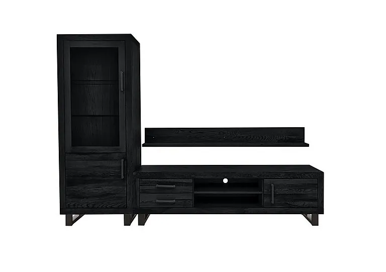 Terra Large Media Set with TV Unit, Small Left Hand Facing Display Cabinet and 180cm Wall Shelf