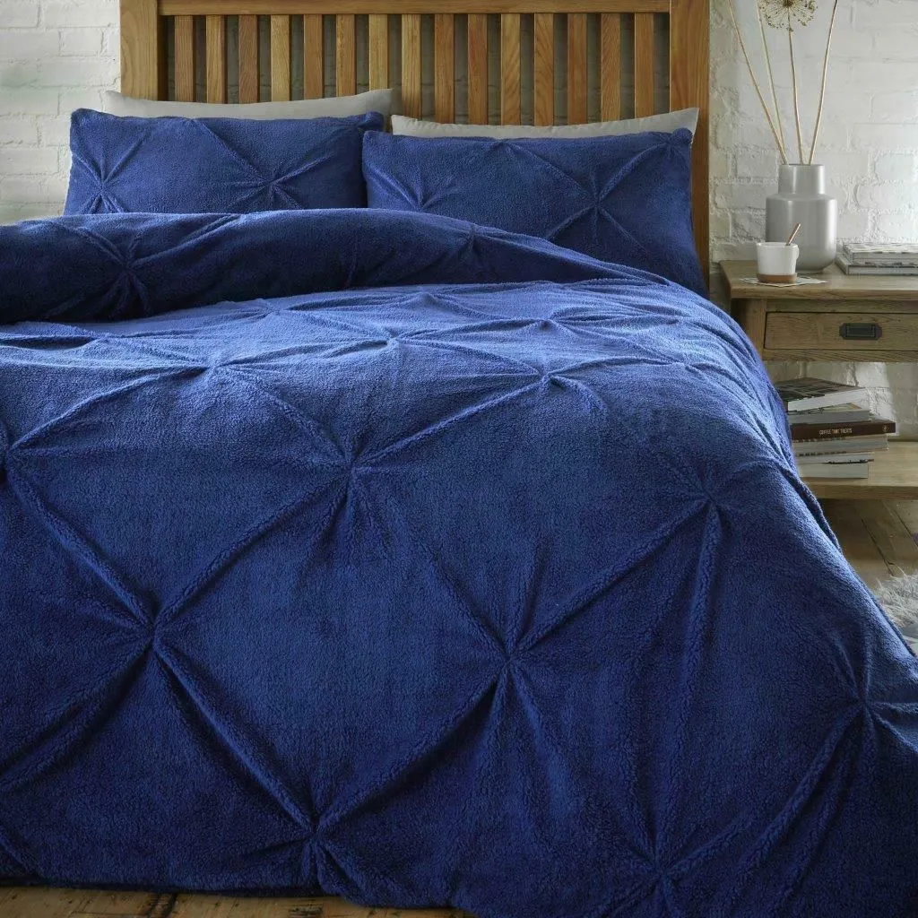 Smart Living Teddy Chiswick Pintuck Duvet Cover & Pillowcase Set in Navy 3