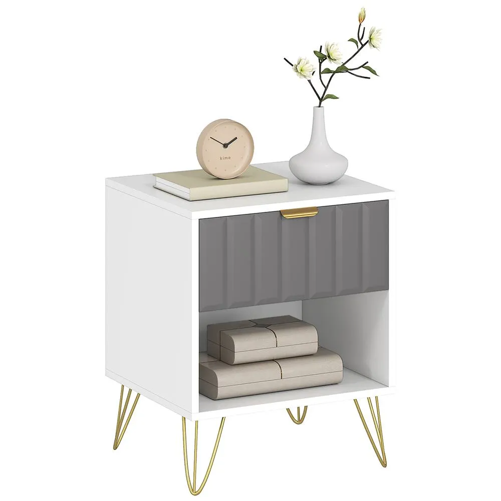 HOMCOM Bedside Drawers Modern Bedside Cabinet with Drawer & Handle, White 2