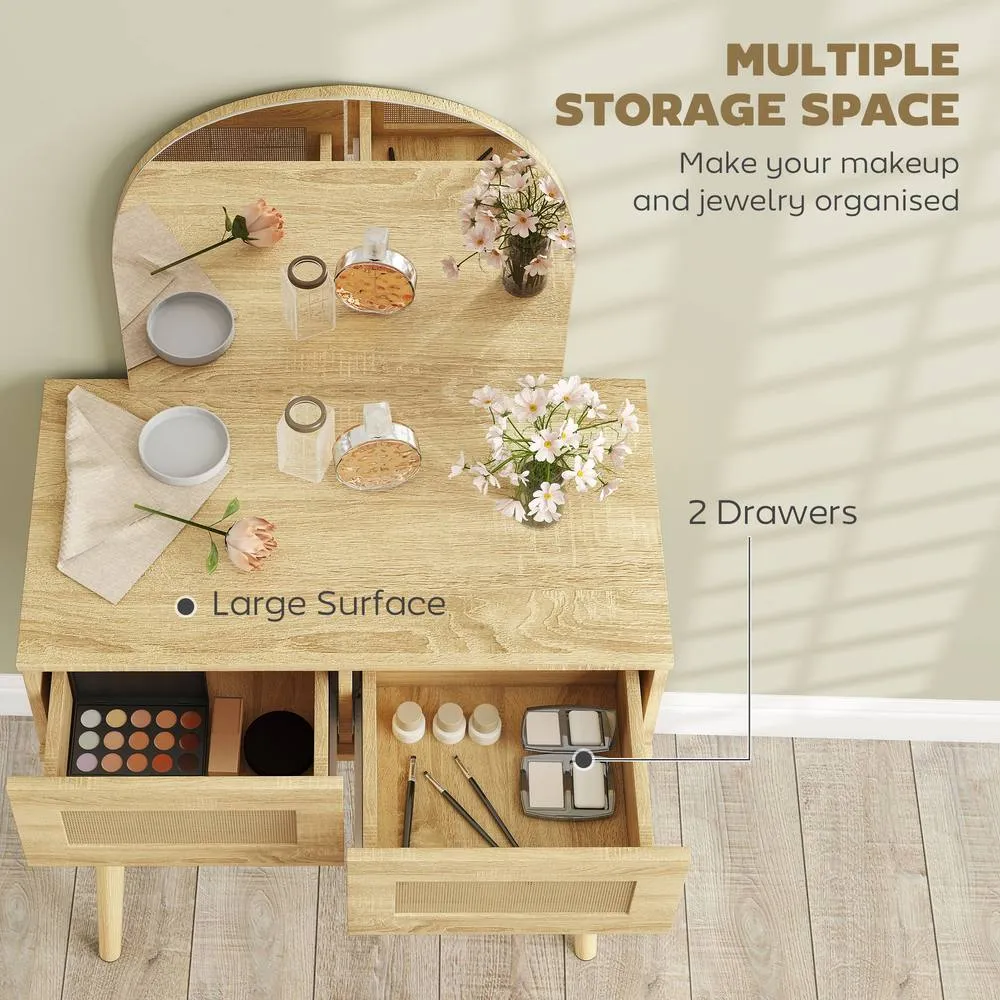 HOMCOM Dressing Table, Vanity Desk w/ Mirror, 2 Drawers, Natural Wood Finish 6