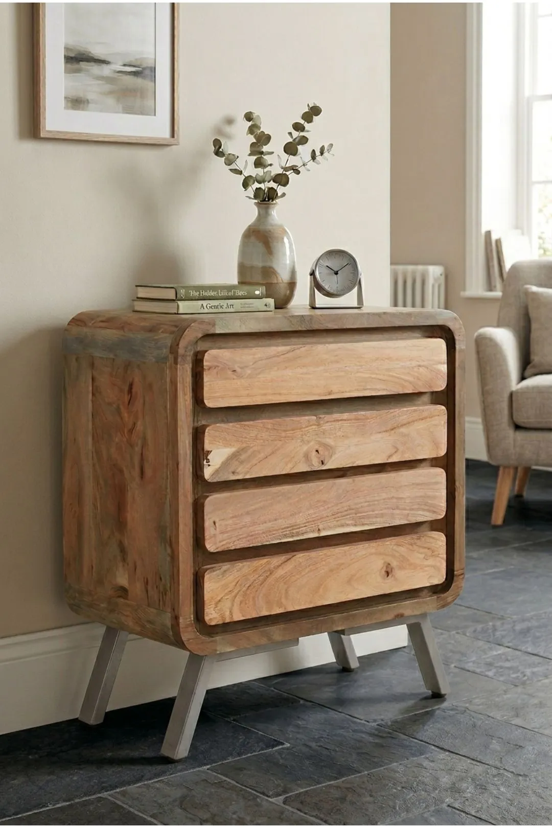 IH Design Daizha Metal & Wood 4 Drawer Chest in Brown