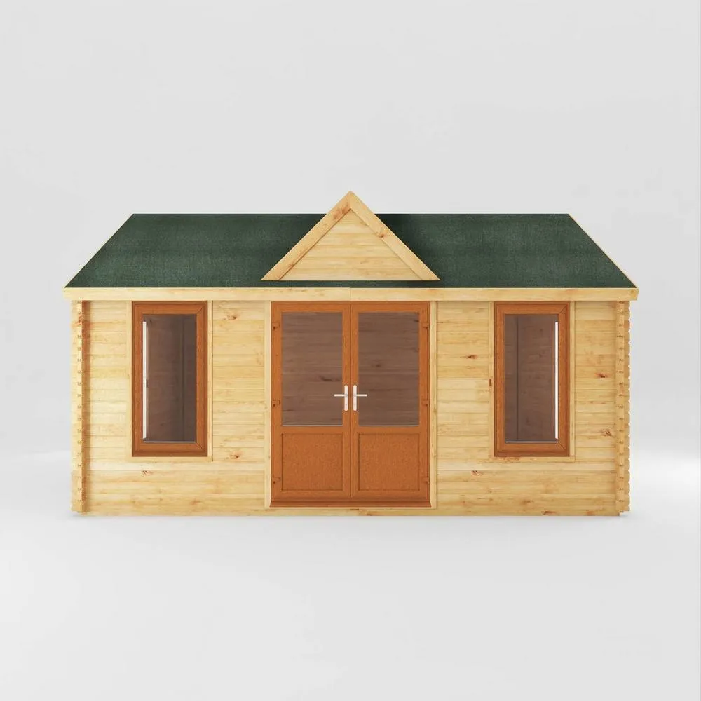 Mercia 5.3 x 4 m Clock Tower Log Cabin - 44 mm - Oak UPVC Windows & Door in Light Brown 3