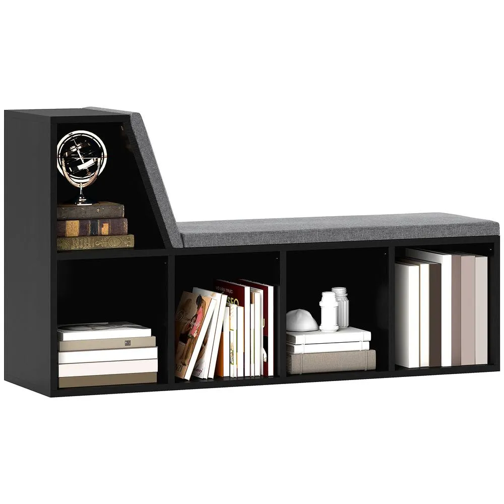 HOMCOM 2 Tier Bookcase w/ Removable Cushions Storage Cabinet for Living Room in Black 2