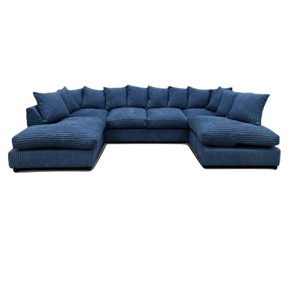 Bliss Furniture Jumbo Cord U Shaped Scatter Back Sofa in Blue
