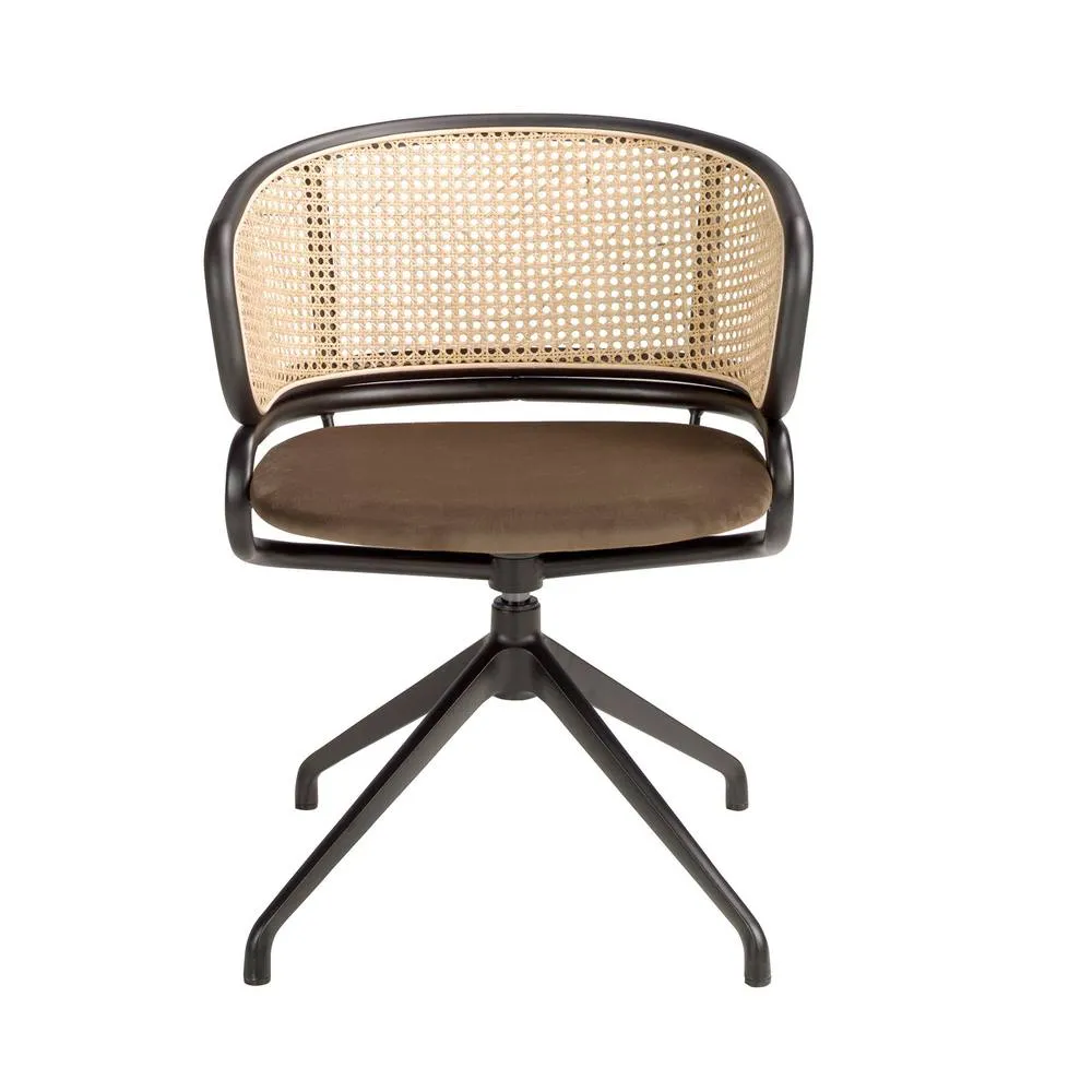 Angel Cerda Brown Velvet & Rattan Swivel Dining Chair Armrests 2