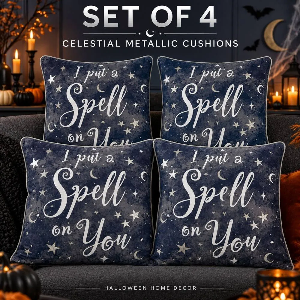 Smart Living Celestial Stars Halloween Filled Cushions 18 x 18 Inch - Set of 2 or 4 in Navy
