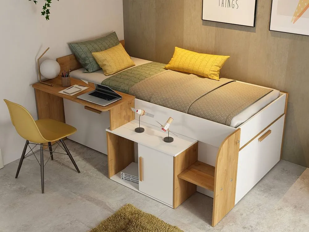 Vente-unique Combination Bed 90 X 200 Cm With Desk & Storage - Colours: White and in Light Oak 5