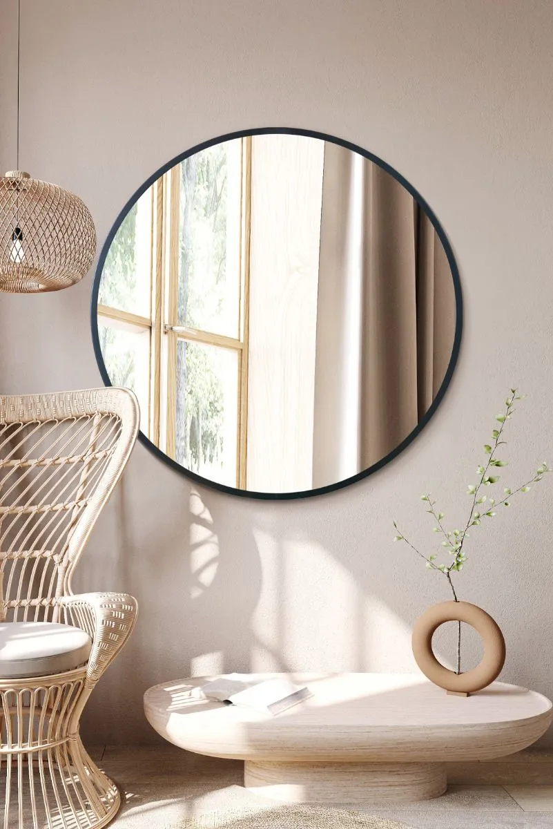 MirrorOutlet Black Edged Circular Modern Wall Mirror 39" (100CM) Diameter