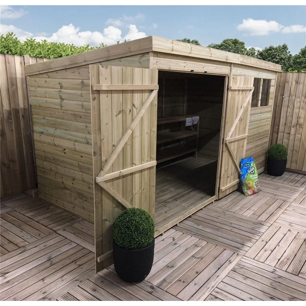 Marlborough 12 x 6 Pressure Treated Pent Garden Shed with Double Doors in Natural 6