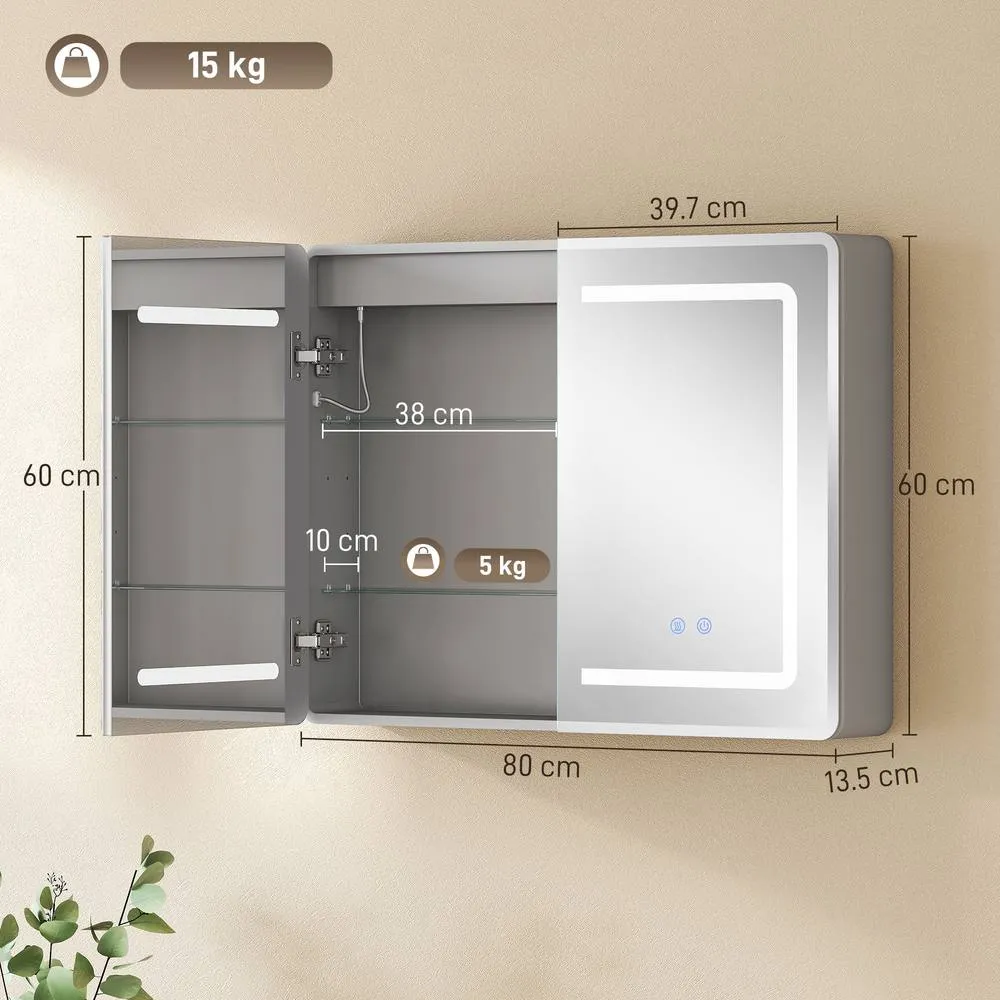 HOMCOM 60 x 80 cm LED Bathroom Mirror Cabinet with Double-Sided Mirrors in Silver 3