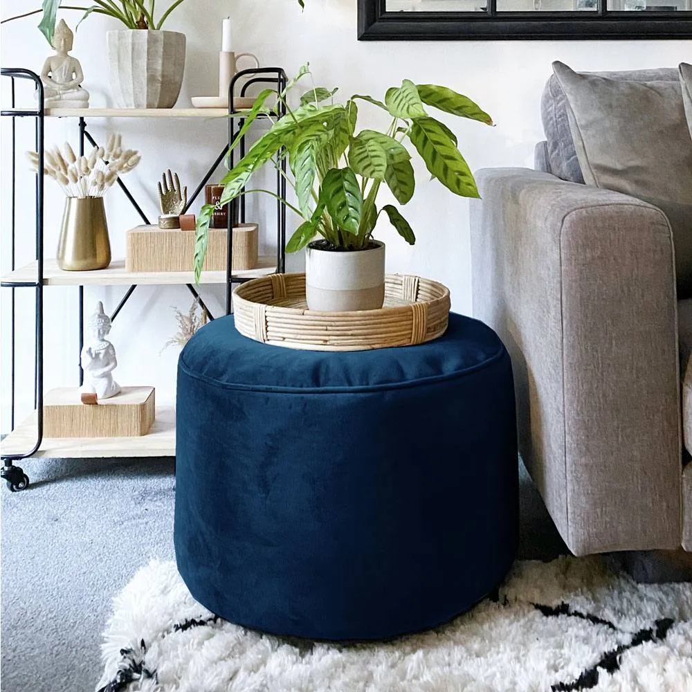 rucomfy Beanbags rucomfy Velvet Pouffe - Indoor Bean Bag Footstool in Dark Blue