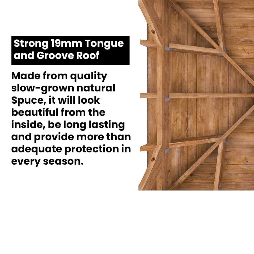 Dunster House Wooden Gazebo Kit 2.5x2.5m Louvre Wall Black Roof Shingles, Leviathan in Brown 3
