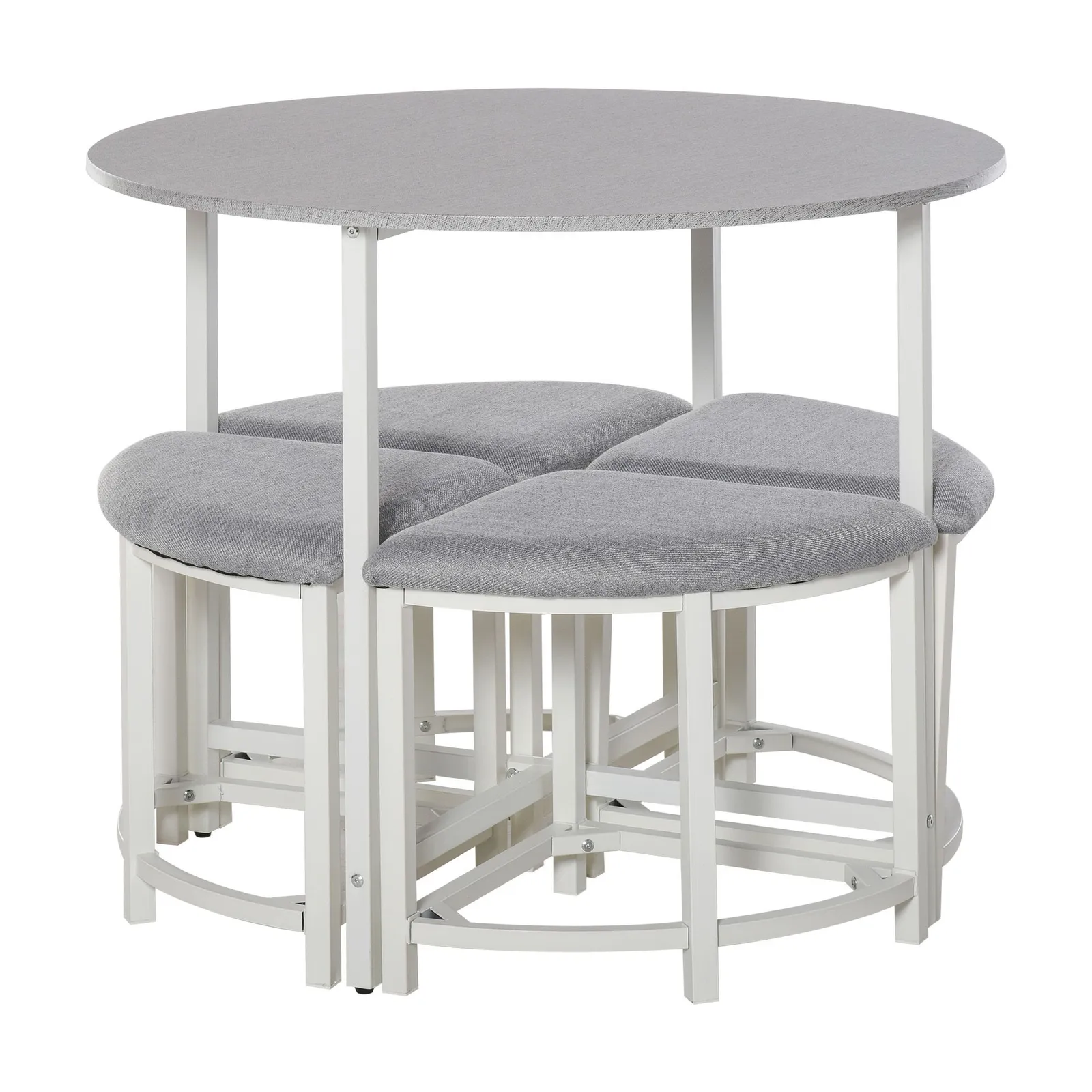 HOMCOM Modern Round Dining Table Set with 4 Upholstered Stools for Dining Room in Grey 2