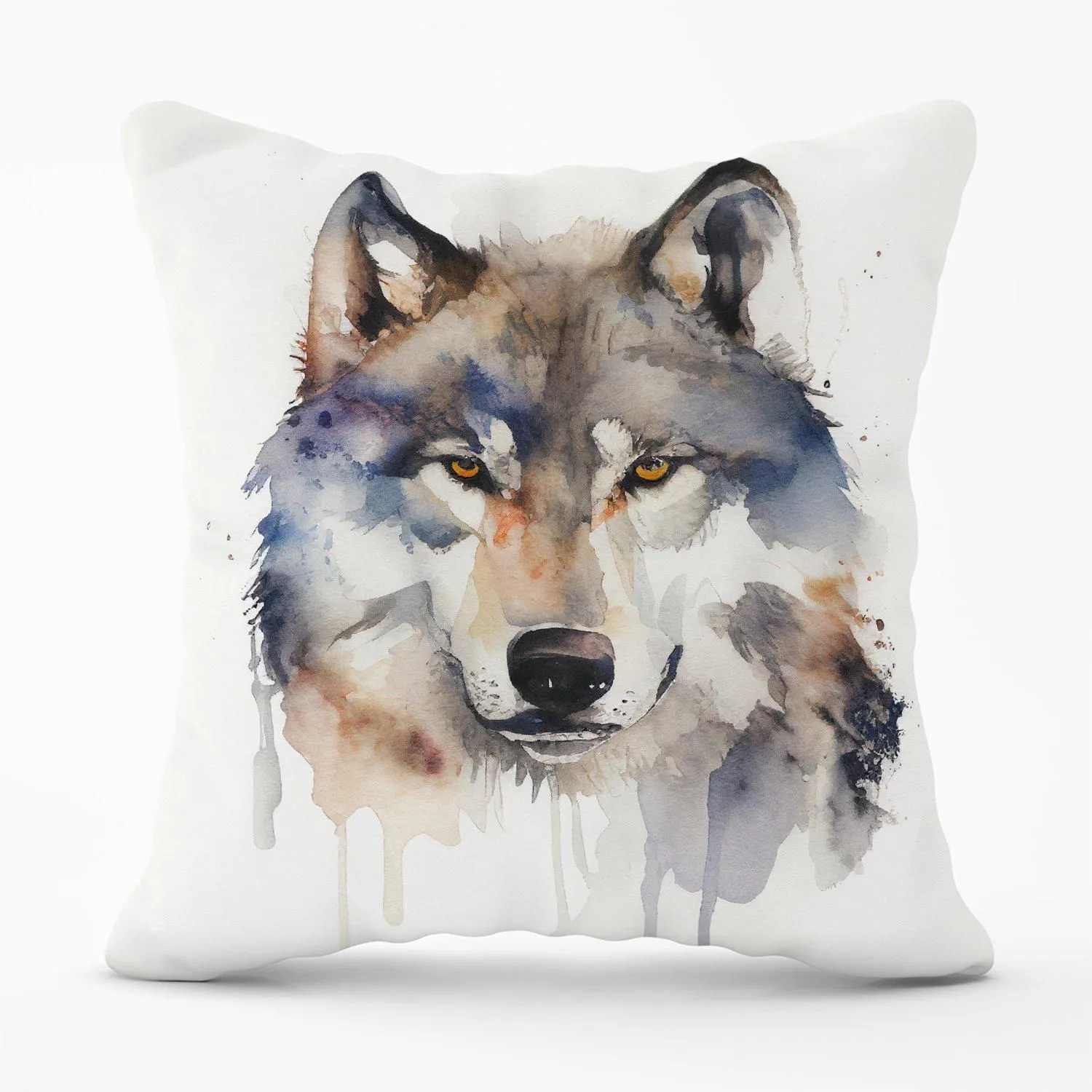 Warren Reed - Designer Wolf Watercolour Outdoor Cushion in Brown