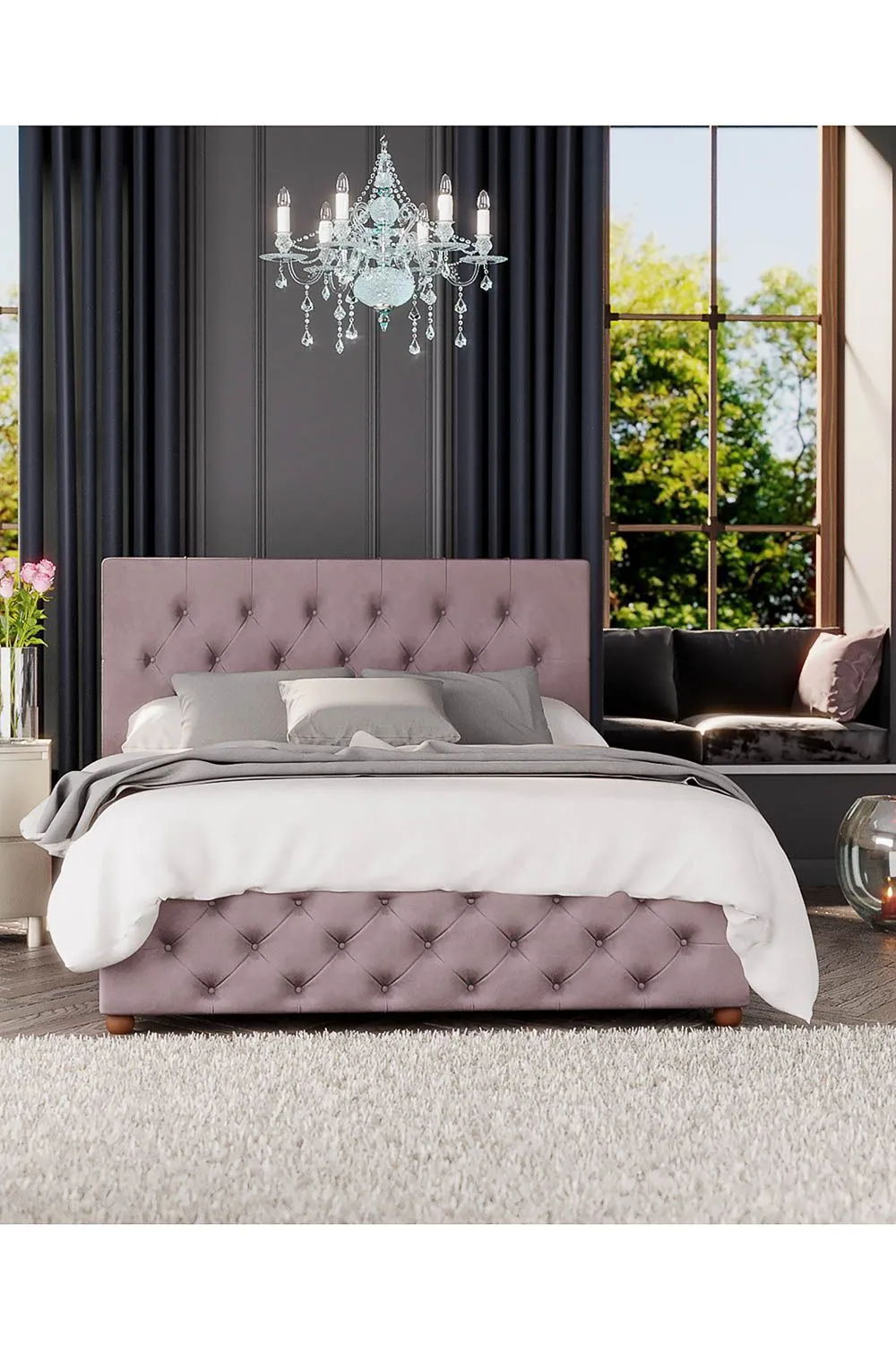 Laurence Llewelyn-Bowen Luna Ottoman Storage Bed in Plush Velvet Fabric, Custom Made in Rose 5