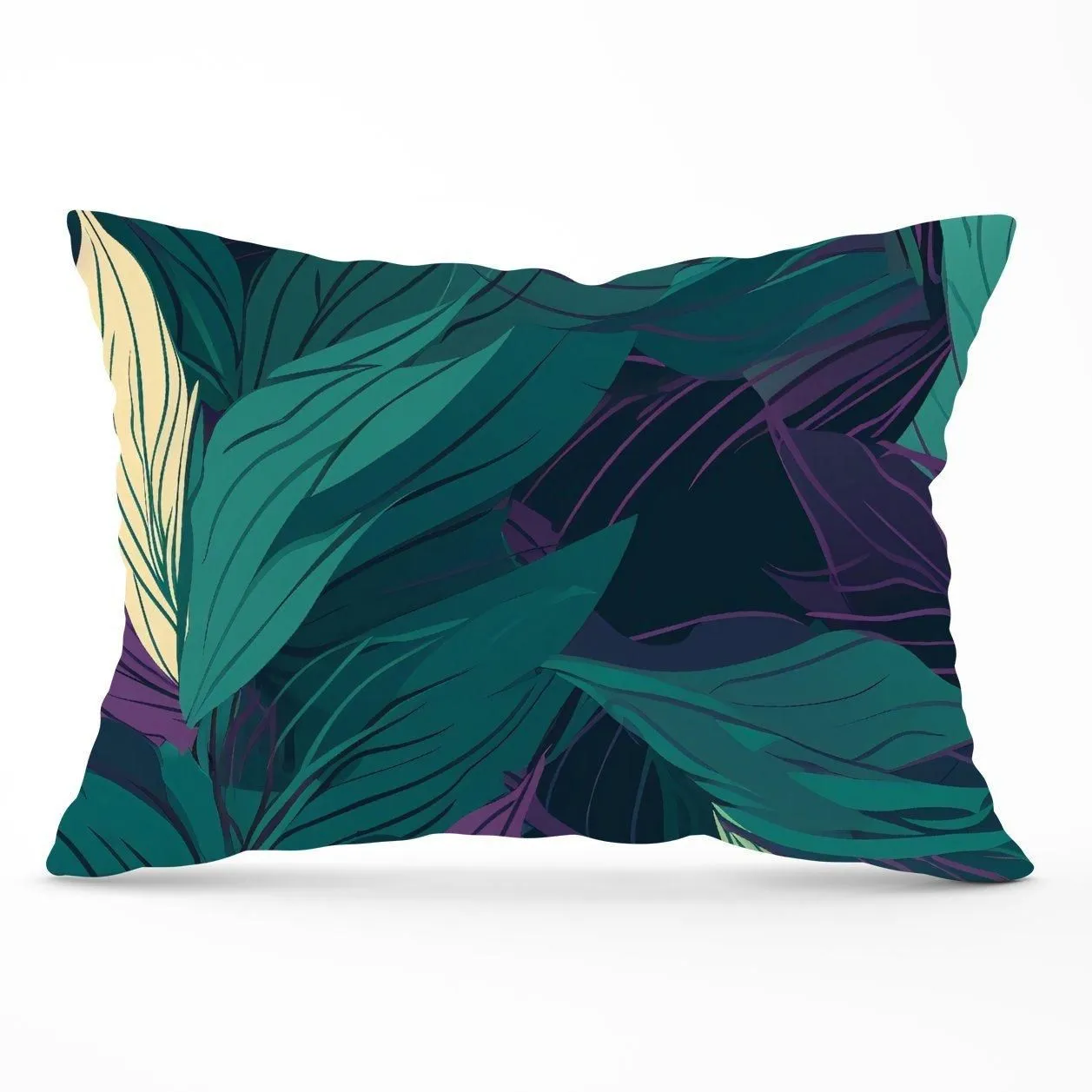 Warren Reed - Designer Green Purple Tropical Leaves Cushions