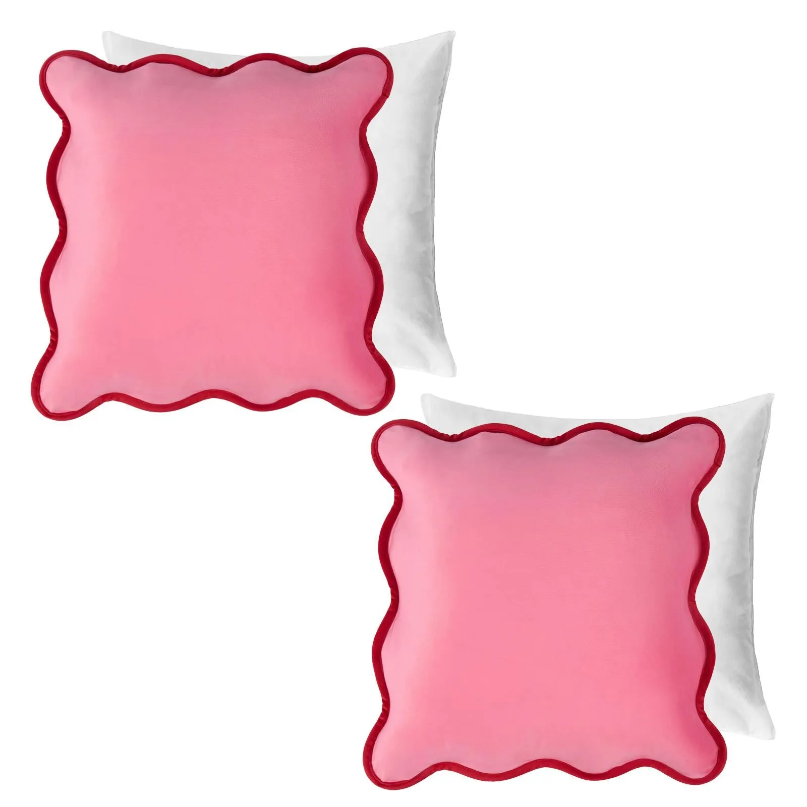 OHS 2 Pack Matte Velvet Scallop Edge Filled Cushion Covers Home Decor Set in Pink