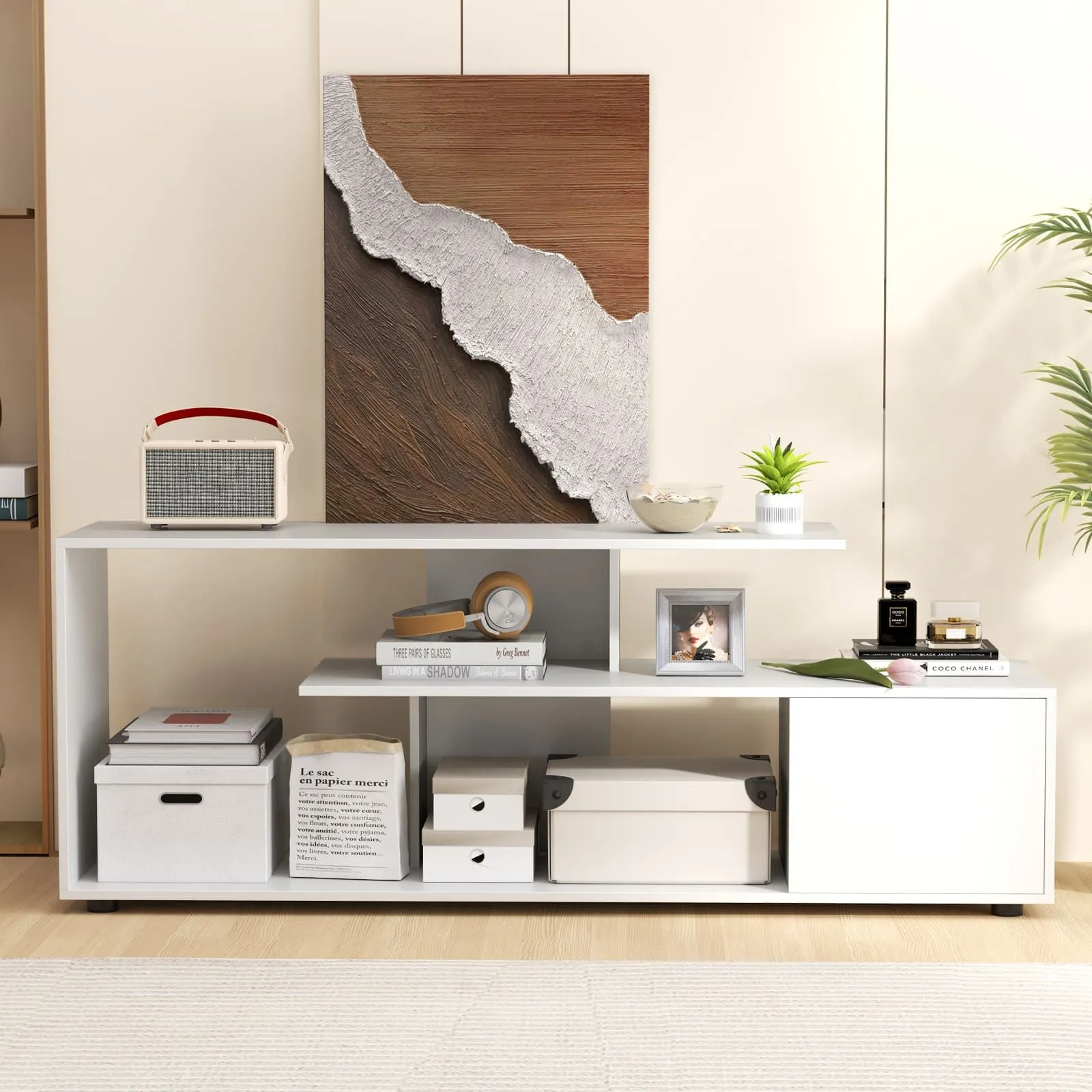 Costway TV Stand for TVs up to 55" 3-Tier Media Console Table w/Storage-White in White 4