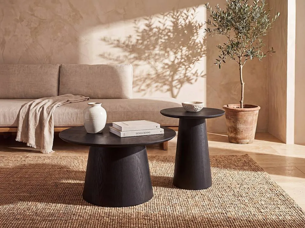 Vente-unique Oak Veneer Nesting Coffee Tables - Black - PIARI 2
