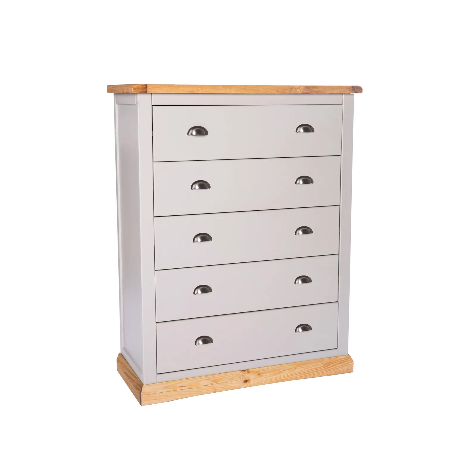 Cabinet Bits Bomporto 5 Drawer Chest of Drawers Chrome Cup Handle in Light Grey