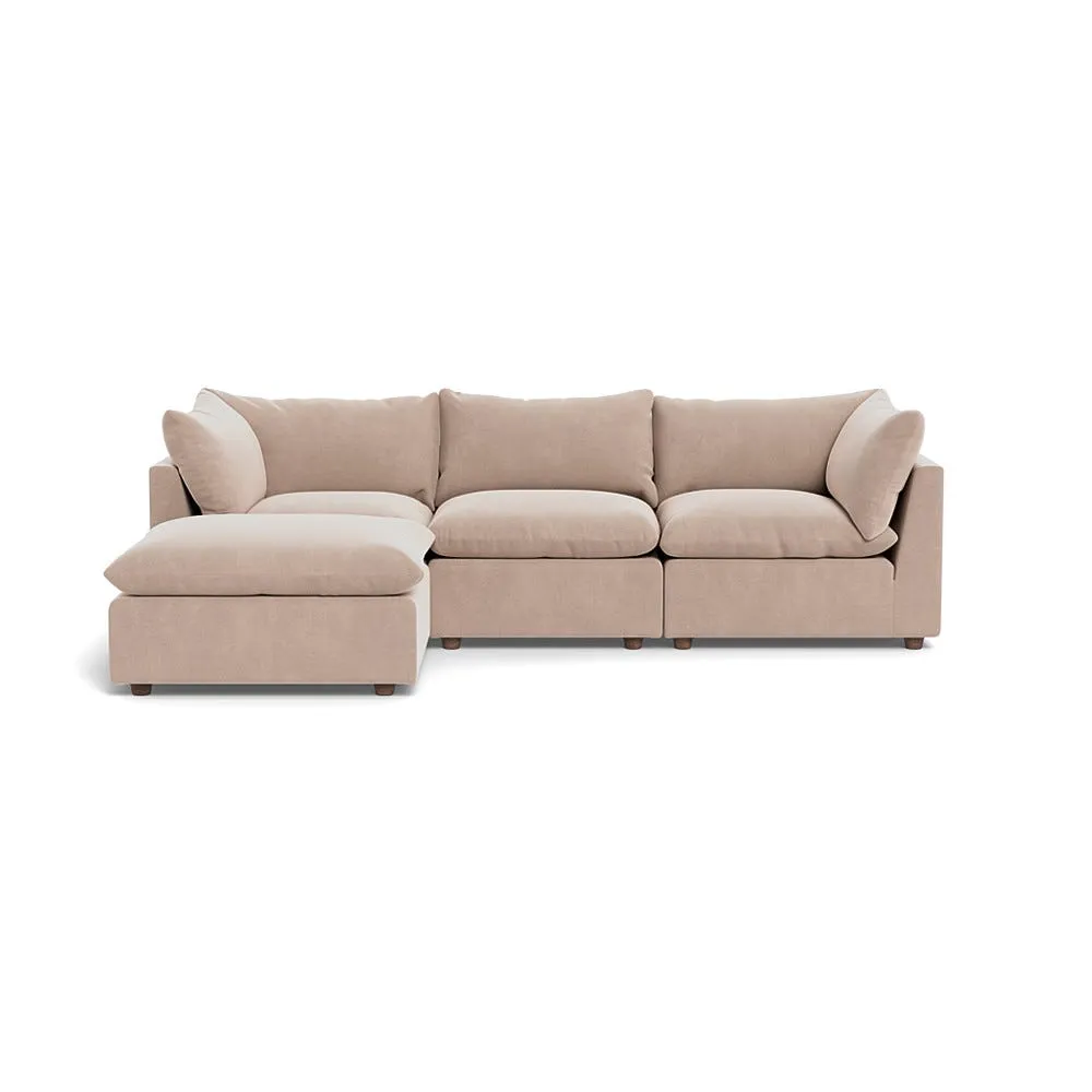 Heal's Astrid Left Hand Facing Corner Sofa Smart Velvet Pebble Walnut Stained Beech Feet 1