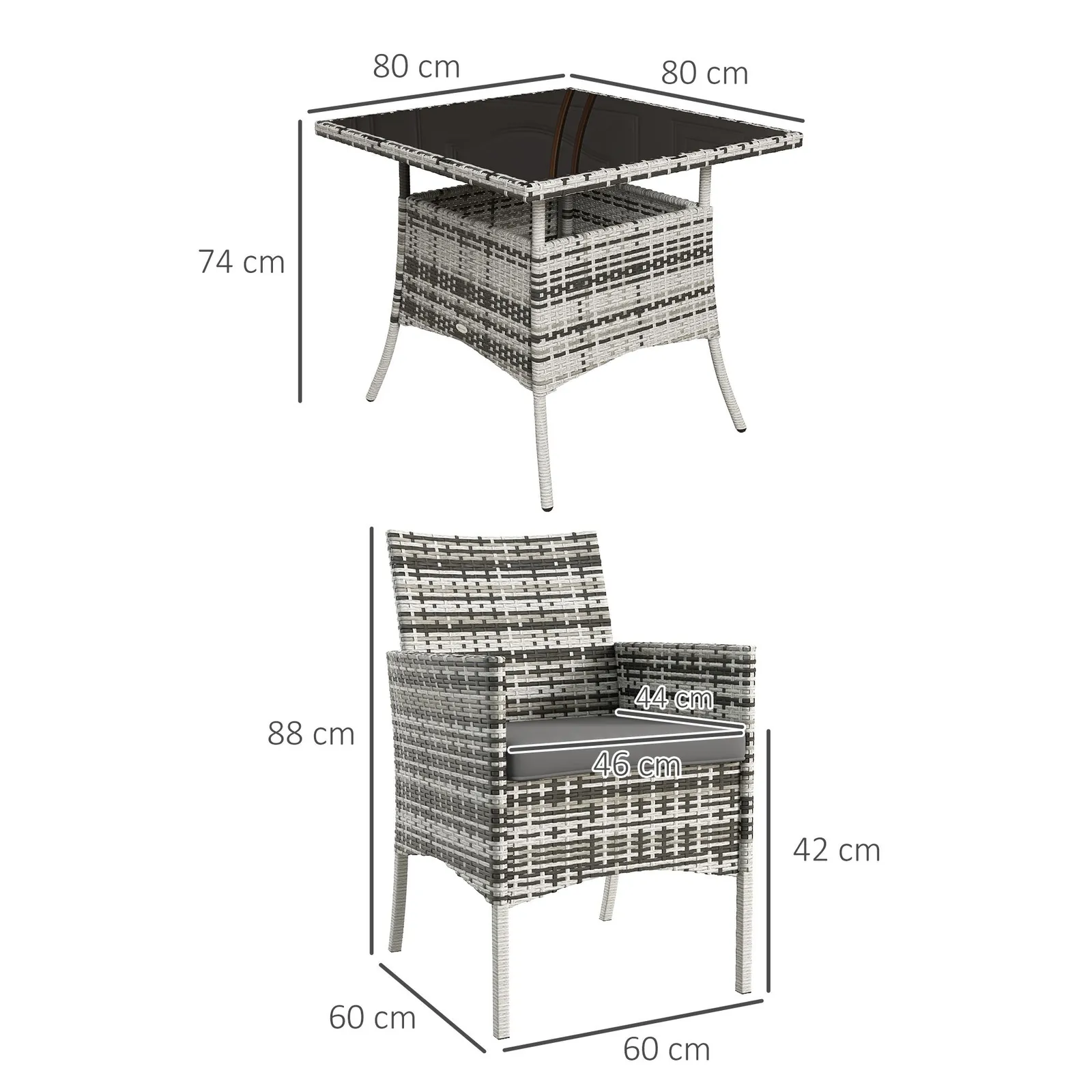 OUTSUNNY 4 Seater Rattan Garden Furniture Set Patio Conservatory - Grey 3