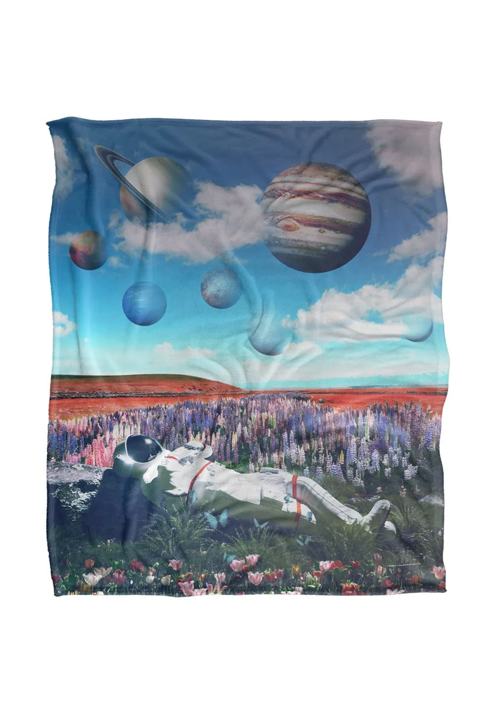 Reinders Austronaut Solar System Meadow Silky Touch Super Soft Throw Blanket 152 X 127 cm in White