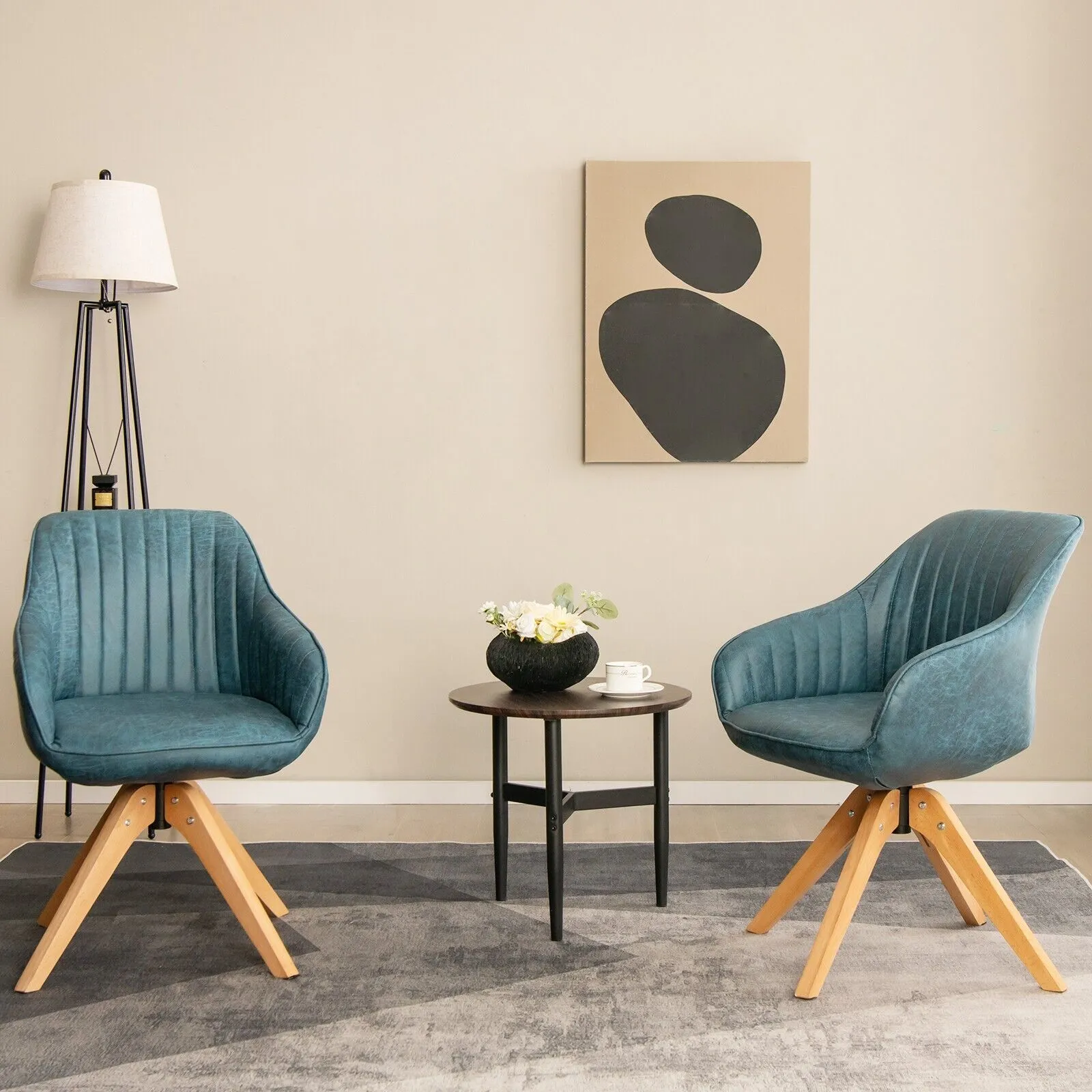 Costway Set of 2 Swivel Accent Chair Ergonomic Armchairs Writing Desk Chairs in Blue 3