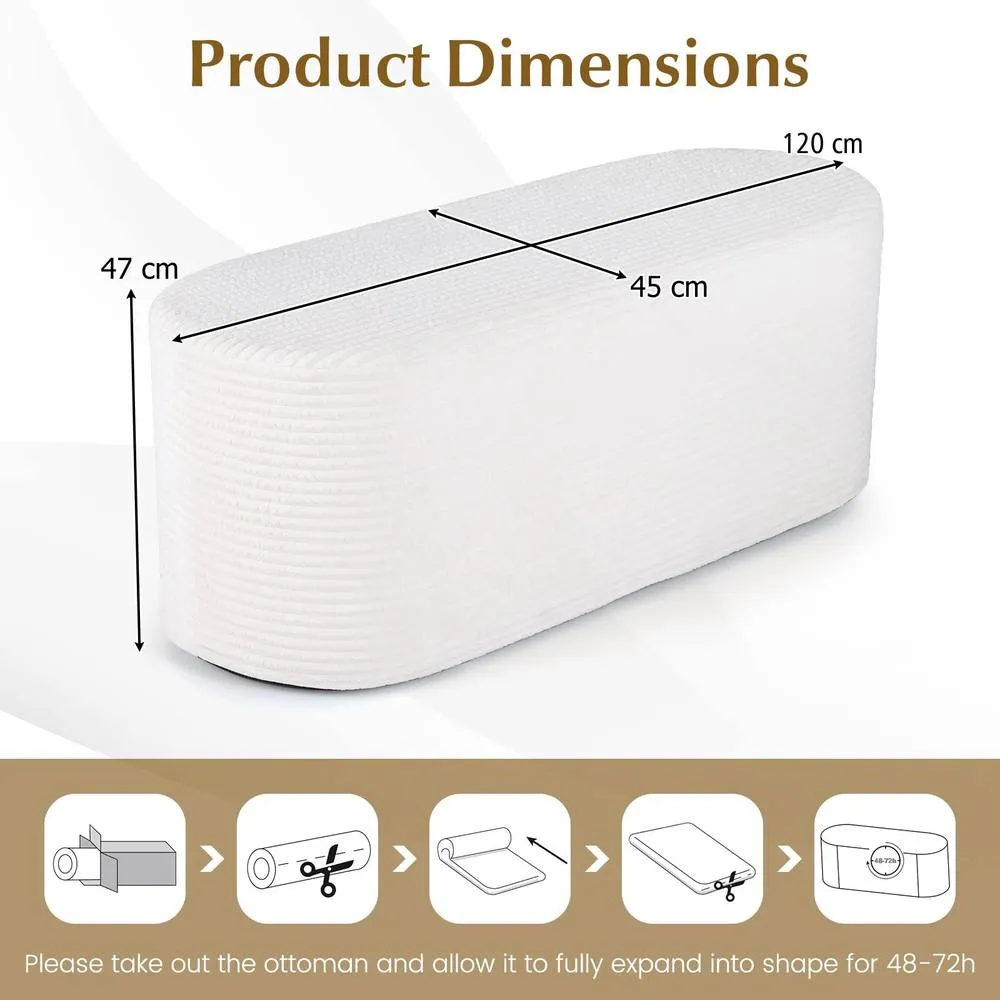 Costway Upholstered Ottoman Bench Modern Bed Stool Oval Entryway Ottoman in White 2