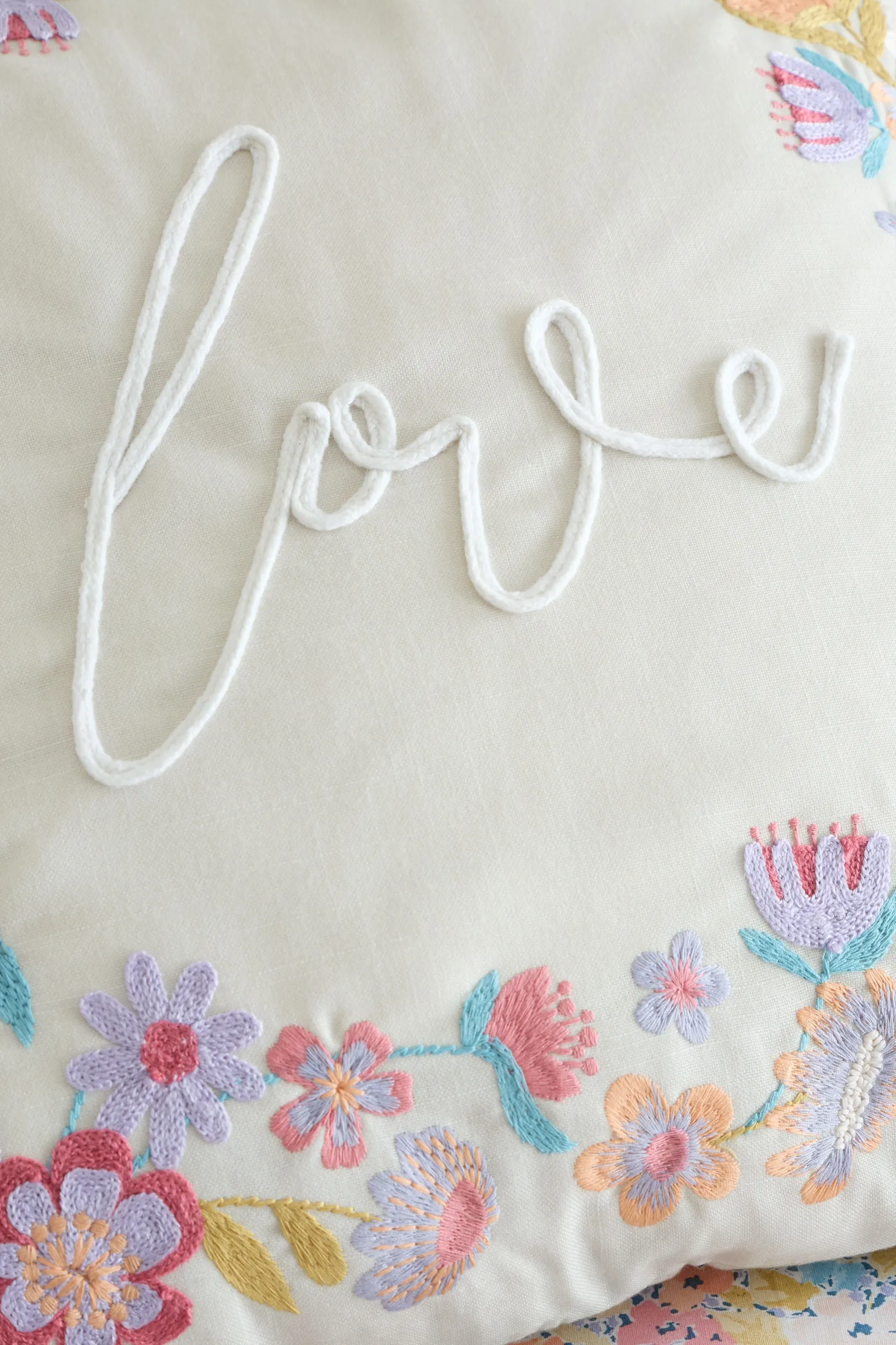 Catherine Lansfield 'Love' Embroidered Cushion in Natural 2