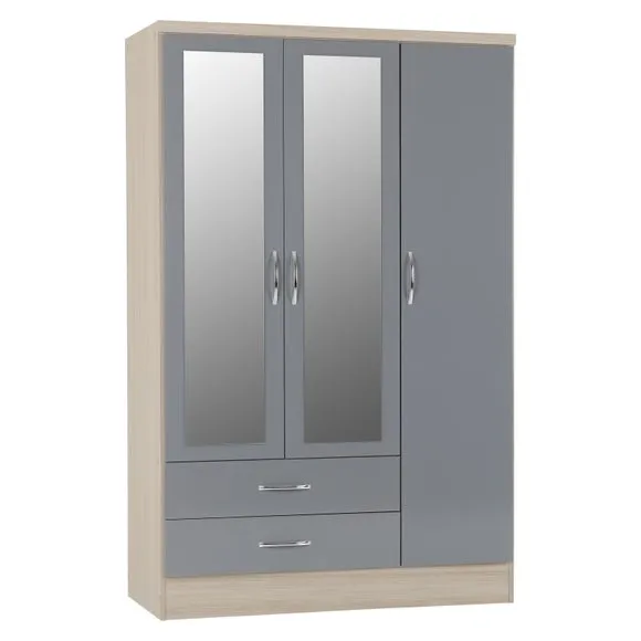 Nevada Triple 2 Drawer Wardrobe, Mirrored 2