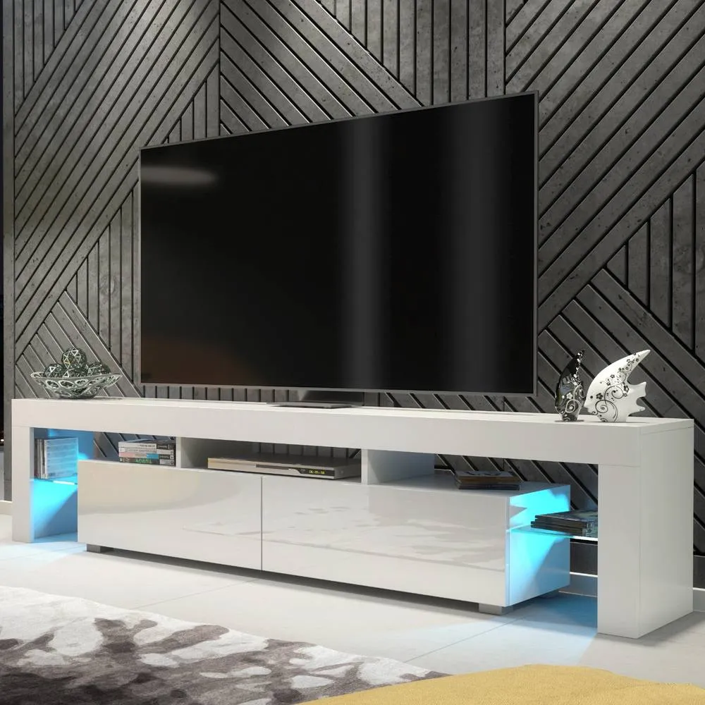 Creative Furniture Nova TV Unit 200cm - White with Gloss Doors + LED Lights 5