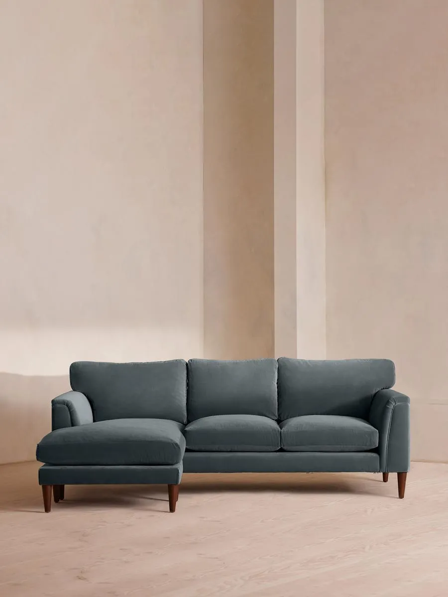 Reya Chaise-end Sofa, Velvet, Grey Blue