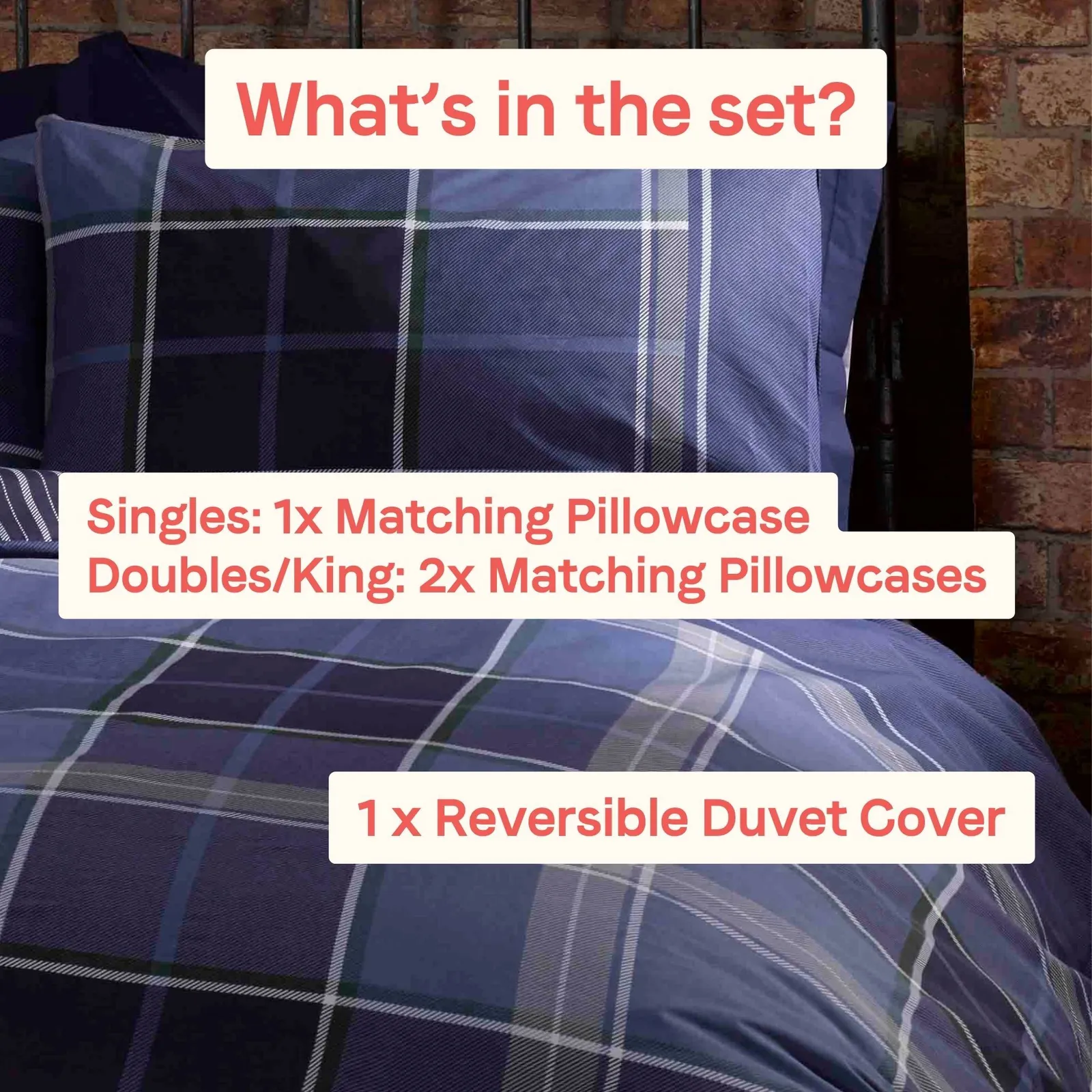 Rapport Home Argyle Design Tartan Polycotton Duvet Set With Pillowcase in Blue 4