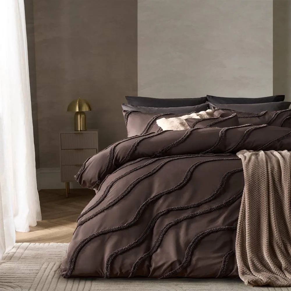 OHS Tufted Contour Bedding Set Duvet Cover with Pillowcase in Brown